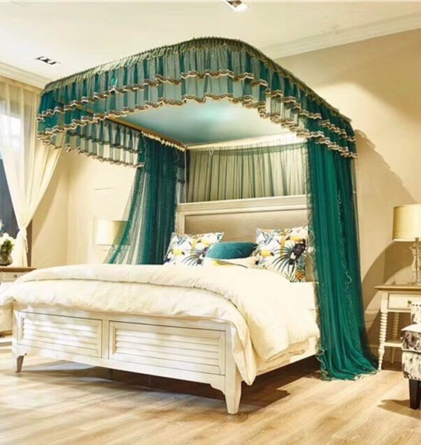 Rèm khung 2 trụ 8013C màu xanh