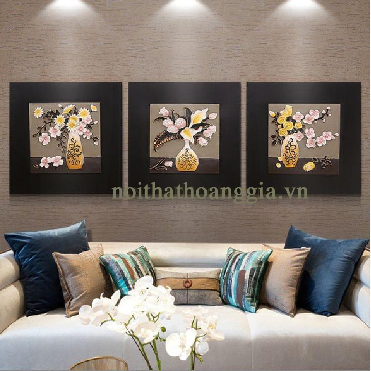 Tranh Phù Điêu 3D Lộc Bình Hoa -PD024M